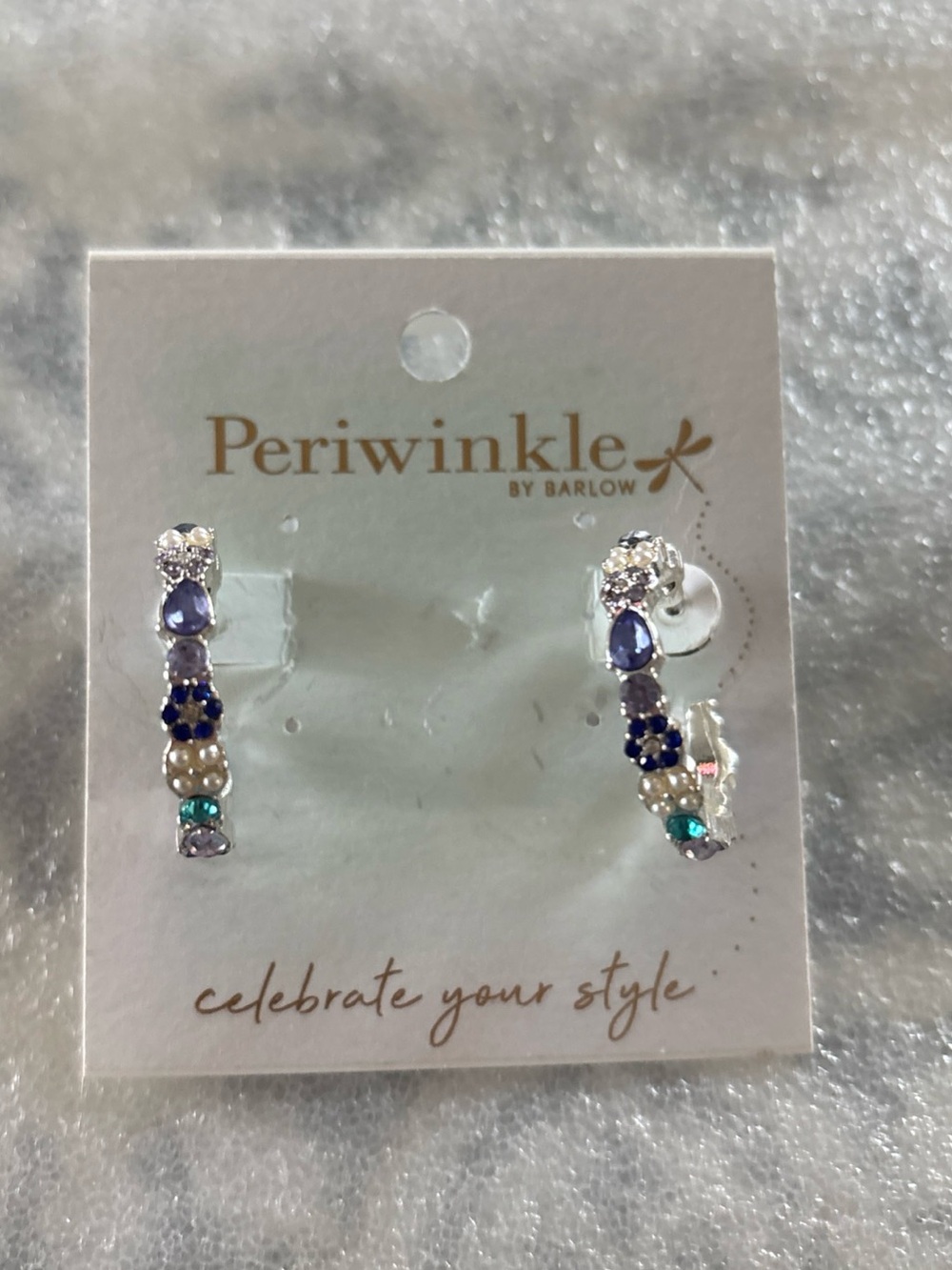 Periwinkle by Barlow Purple and Teal Multi-Stone Hoop Earrings